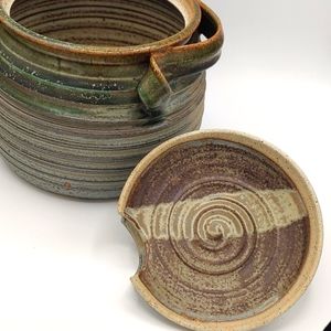 Mid Century Stoneware Large Lidded Pottery signed